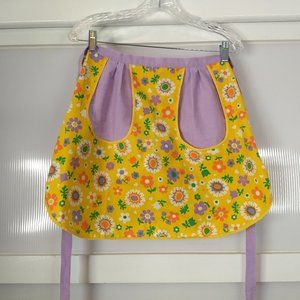 Vintage Handmade Floral Waist Apron Yellow Purple Orange Green Flowers Pockets